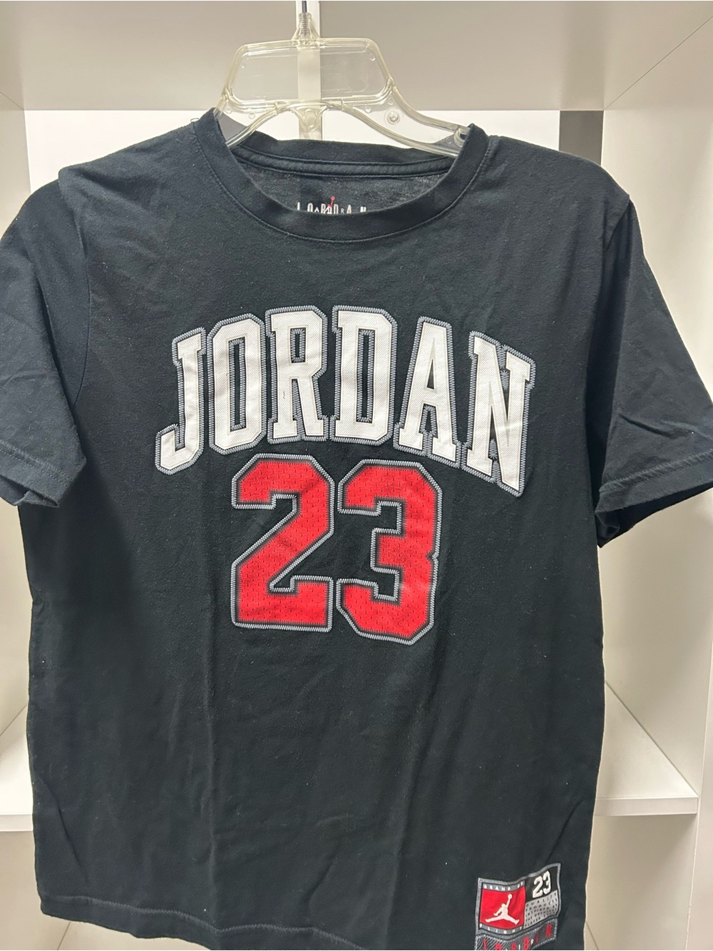 Jordan Black Short-Sleeve Tee with White Logo and Red 23